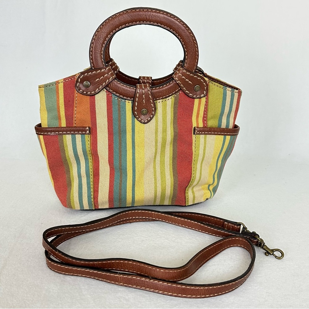 FOSSIL Striped Fabric Boho Handbag with Detachable Strap And Round Handles